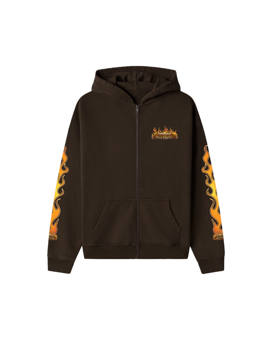 HARLEY FLAMES ZIP HOODIE (Brown)